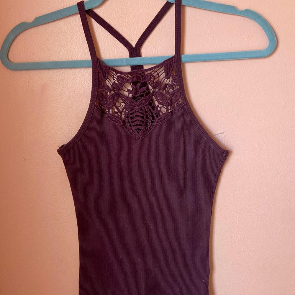 Maroon Lace-Neck Aeropostale Ribbed Tank Top